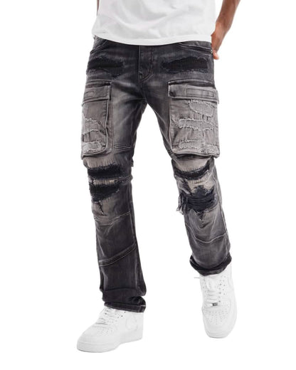 Copper Rivet Rip and Repair Cargo Jean from On Time Fashions – Jeans by Copper Rivet, Birmingham AL’s 1 fashion store and premier destination for streetwear, suits, kids fashion, and big & tall