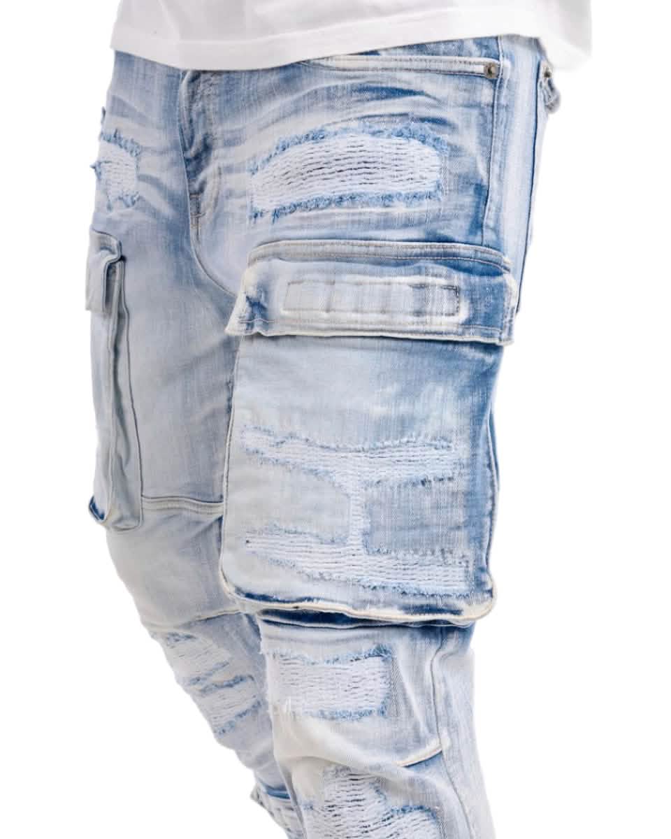 Copper Rivet Rip and Repair Cargo Jean from On Time Fashions – Jeans by Copper Rivet, Birmingham AL’s 1 fashion store and premier destination for streetwear, suits, kids fashion, and big & tall