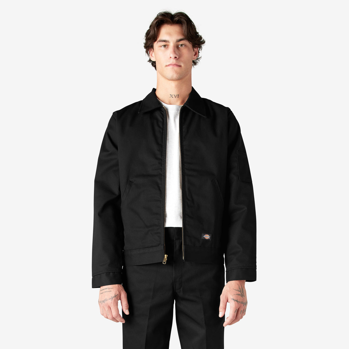 Dickies men's Insulated Eisenhower Jacket in black, front view on a model