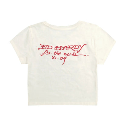 Ed Hardy Battle Horses Baby Tee from On Time Fashions – Women's tee by Ed Hardy, Birmingham AL’s 1 fashion store and premier destination for streetwear, suits, kids fashion, and big & tall