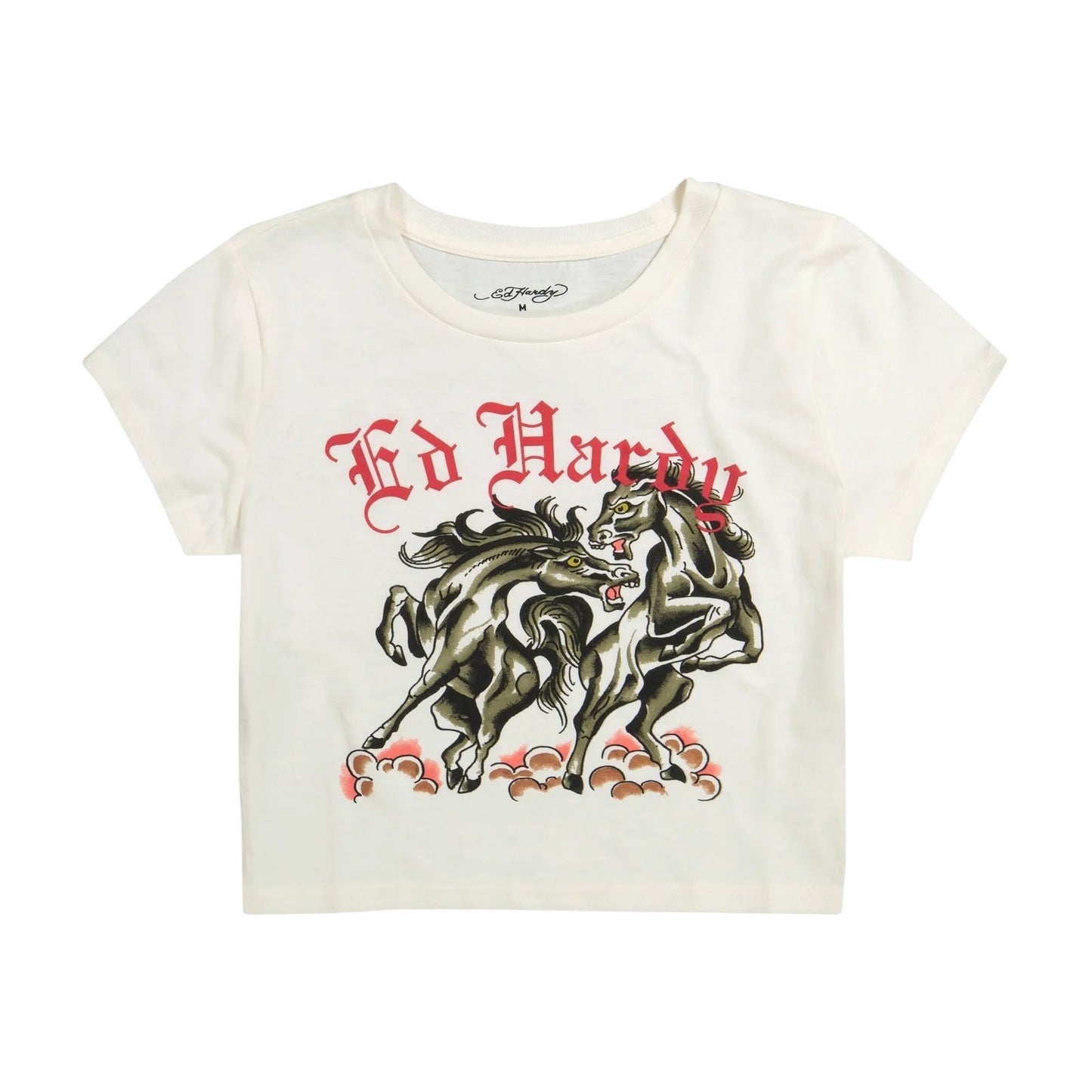 Ed Hardy Battle Horses Baby Tee from On Time Fashions – Women's tee by Ed Hardy, Birmingham AL’s 1 fashion store and premier destination for streetwear, suits, kids fashion, and big & tall