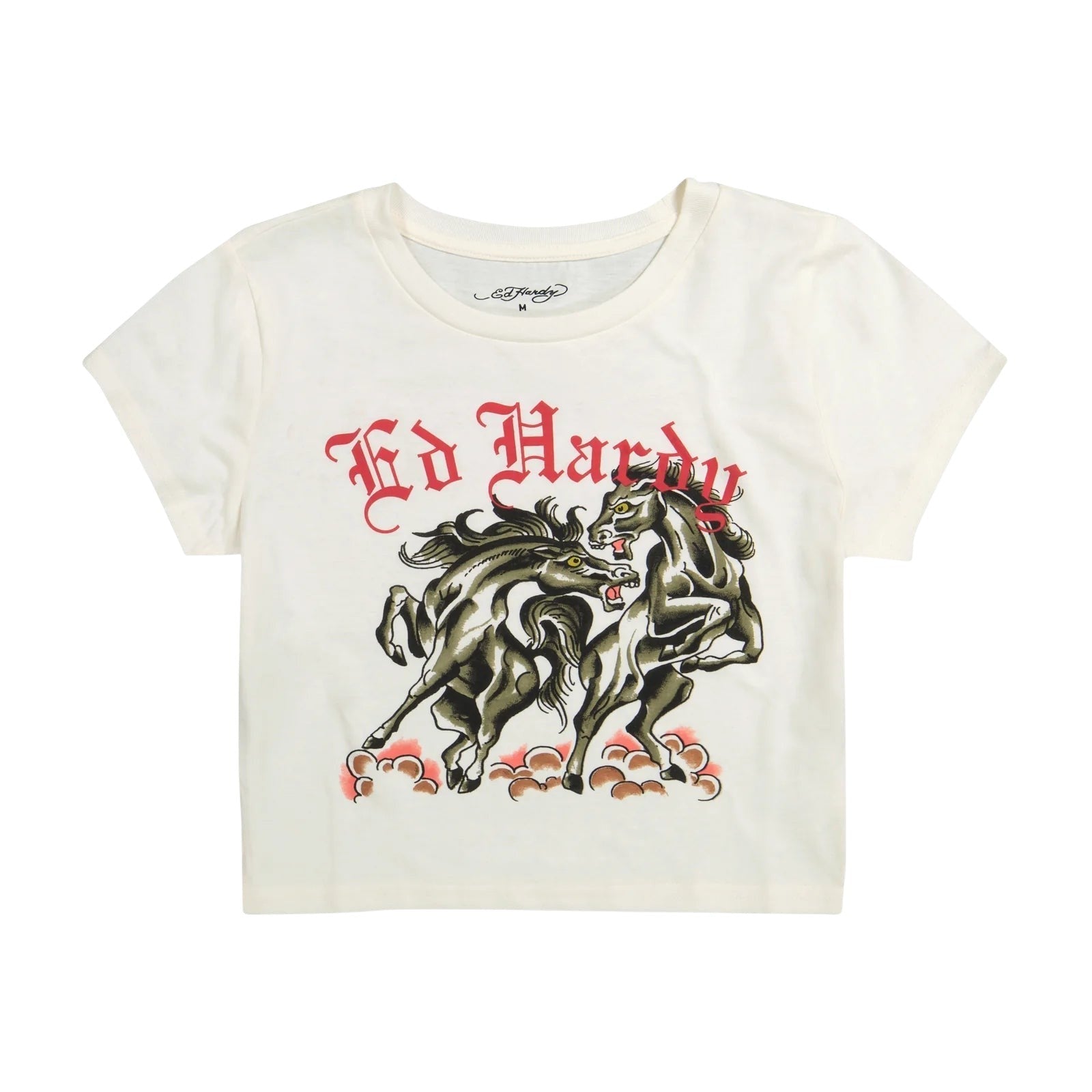 Ed Hardy Battle Horses Baby Tee from On Time Fashions – Women's tee by Ed Hardy, Birmingham AL’s 1 fashion store and premier destination for streetwear, suits, kids fashion, and big & tall