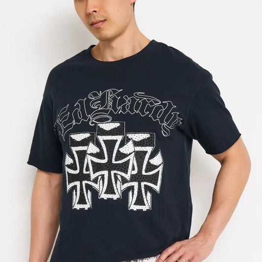 Ed Hardy Crosses Boxy Rhinestone Cropped Tee by Ed Hardy