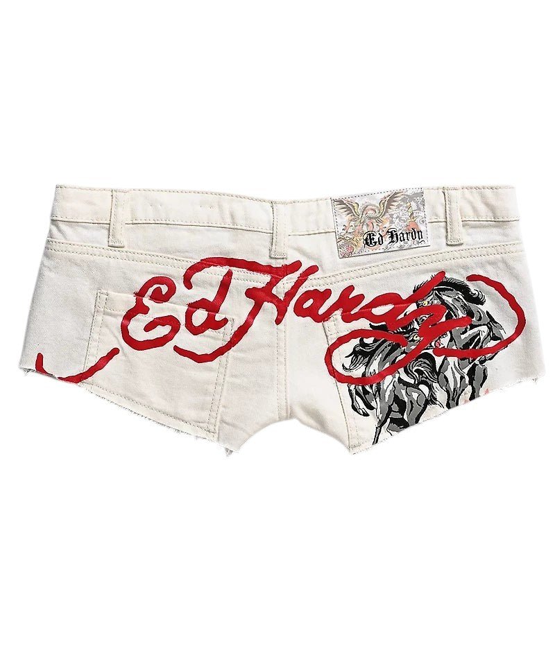 Ed Hardy Horses Micro Denim Short from On Time Fashions – Women's Shorts by Ed Hardy, Birmingham AL’s 1 fashion store and premier destination for streetwear, suits, kids fashion, and big & tall