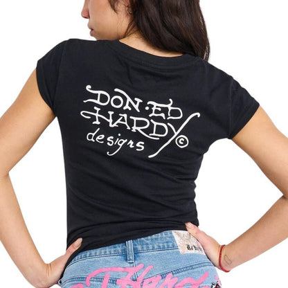 Ed Hardy Panther Dagger Rhinestone Cap Sleeve Tee from On Time Fashions – Women's tee by Ed Hardy, Birmingham AL’s 1 fashion store and premier destination for streetwear, suits, kids fashion, and big & tall