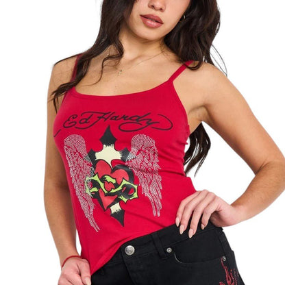 Ed Hardy Sacred Heart Wings Rhinestone Stretch Cotton Cami from On Time Fashions – Women's tee by Ed Hardy, Birmingham AL’s 1 fashion store and premier destination for streetwear, suits, kids fashion, and big & tall