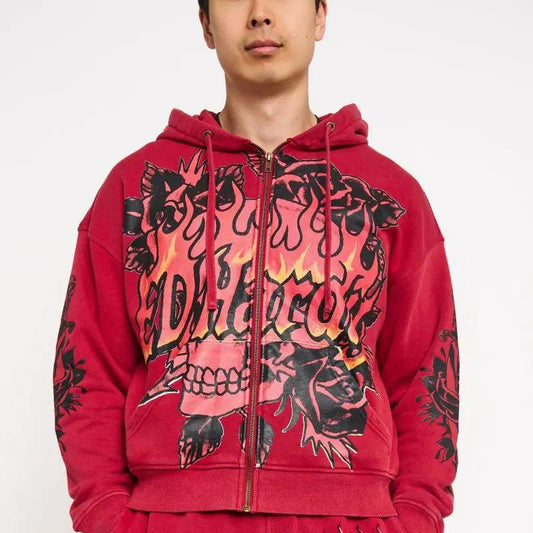 Ed Hardy Skull Flowers Boxy Zip Hoodie by Ed Hardy