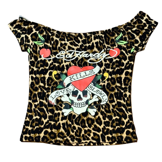Ed Hardy Women's LKS Cherries Off Shoulder Top from On Time Fashions – Women's tee by Ed Hardy, Birmingham AL’s 1 fashion store and premier destination for streetwear, suits, kids fashion, and big & tall