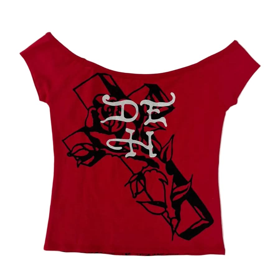 Ed Hardy Women's Mary Off Shoulder Top from On Time Fashions – Women's tee by Ed Hardy, Birmingham AL’s 1 fashion store and premier destination for streetwear, suits, kids fashion, and big & tall