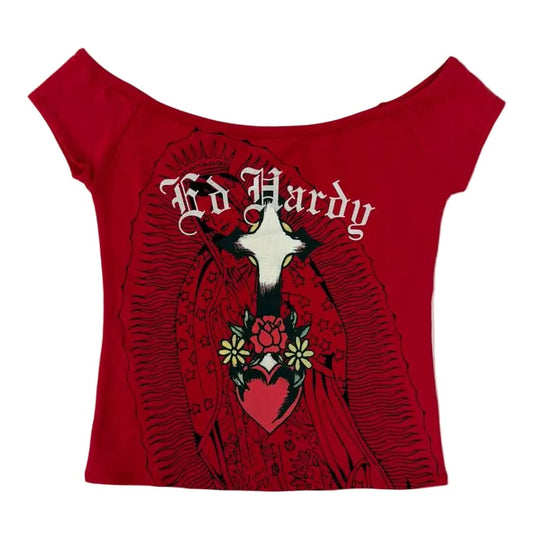 Ed Hardy Women's Mary Off Shoulder Top from On Time Fashions – Women's tee by Ed Hardy, Birmingham AL’s 1 fashion store and premier destination for streetwear, suits, kids fashion, and big & tall