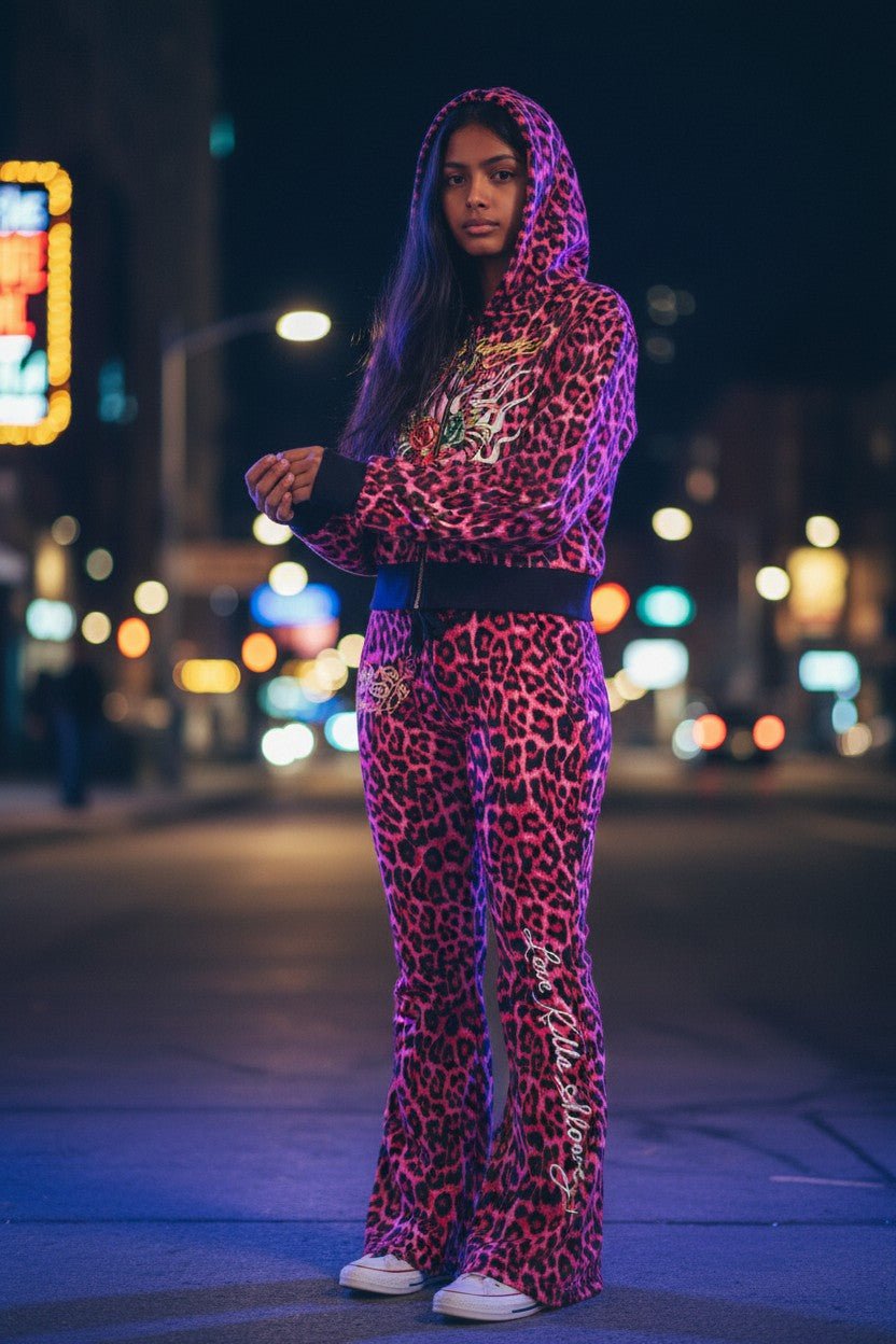 Ed Hardy Women's Panther Roses Sweatsuit from On Time Fashions – Women's Pants Set by Ed Hardy, Birmingham AL’s 1 fashion store and premier destination for streetwear, suits, kids fashion, and big & tall