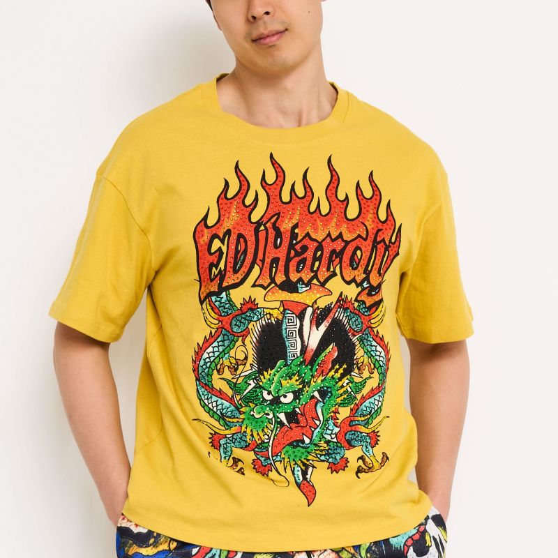 Dragons Rhinestone Boxy Tee — mustard
