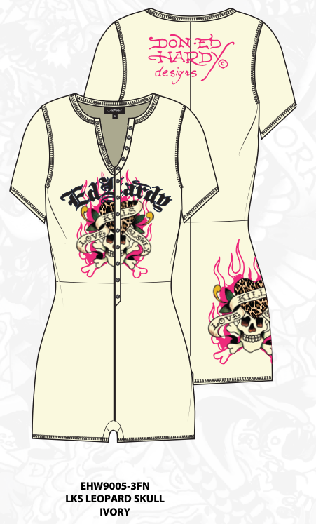 Ed Hardy Leopard Skull S PJ Onesie - Ivory - front view