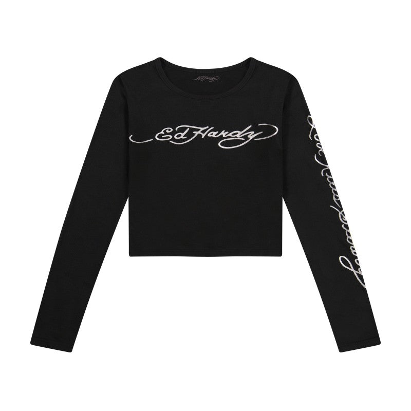 Ed Hardy Panther Snake Set - Black - long sleeve crop shirt detail