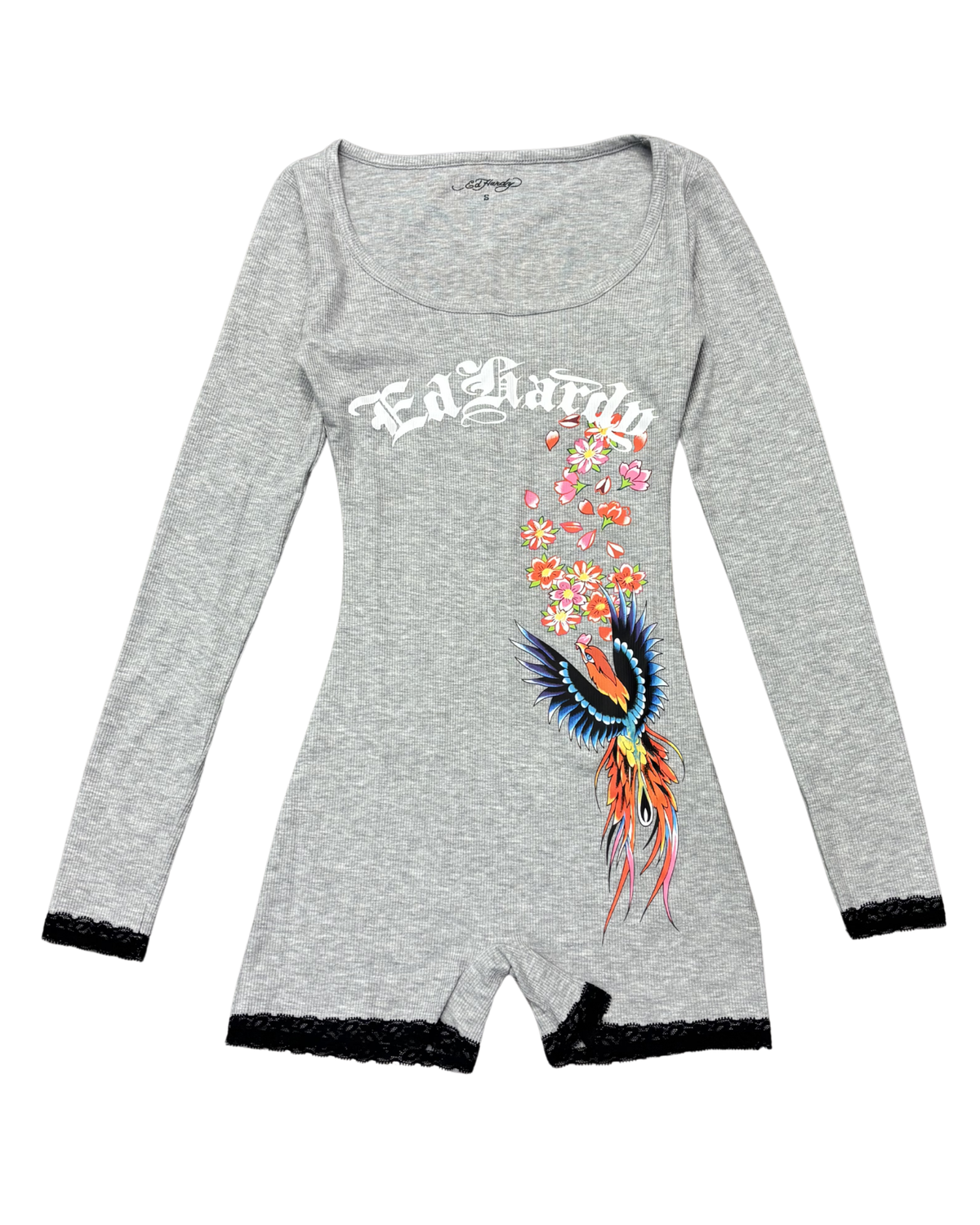 Ed Hardy Phoenix Lace Onesie - Gray - front view