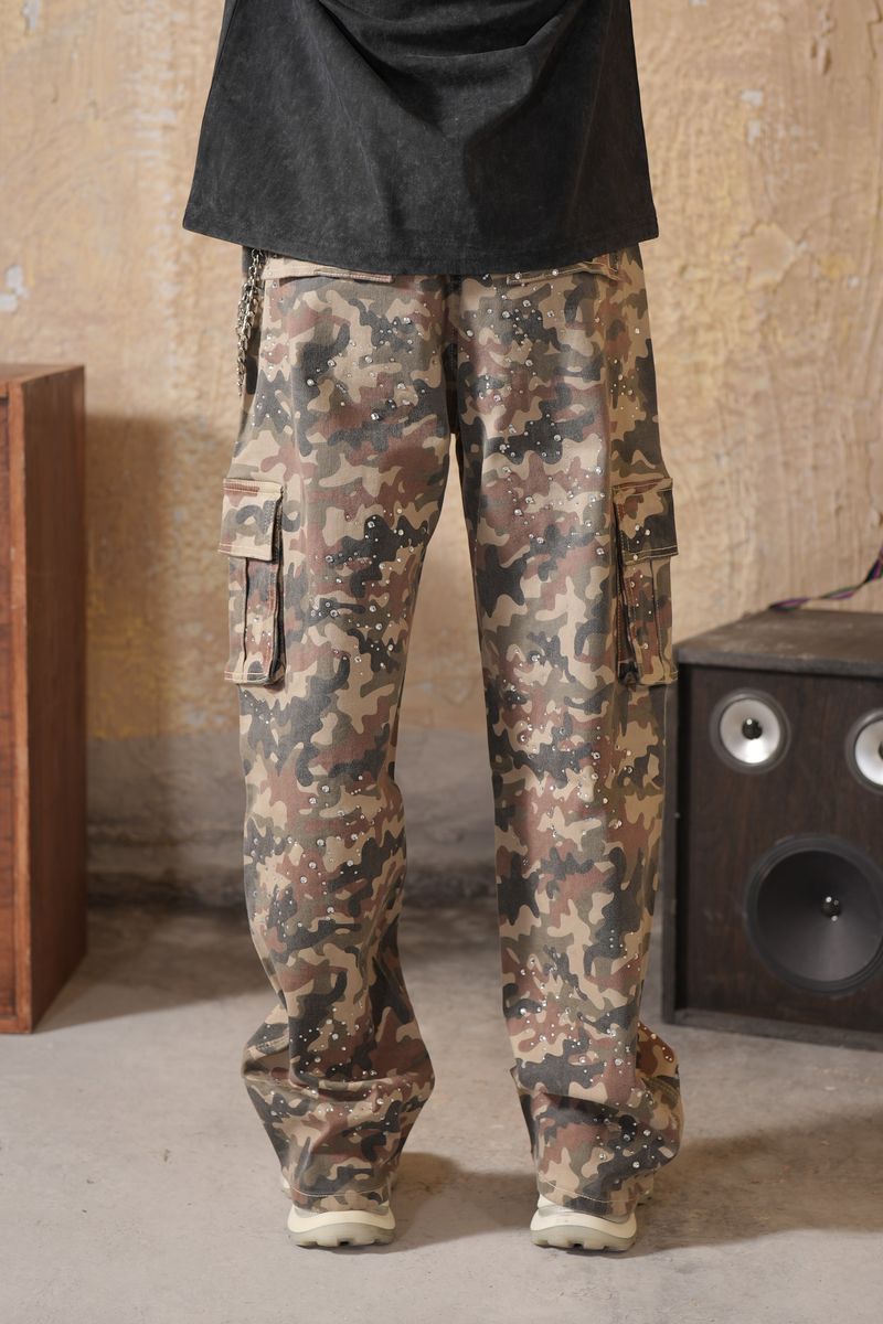 Elite Premium Denim Camo Embellished Cargo from On Time Fashions – Cargo Pants by Elite Premium Denim, Birmingham AL’s 1 fashion store and premier destination for streetwear, suits, kids fashion, and big & tall