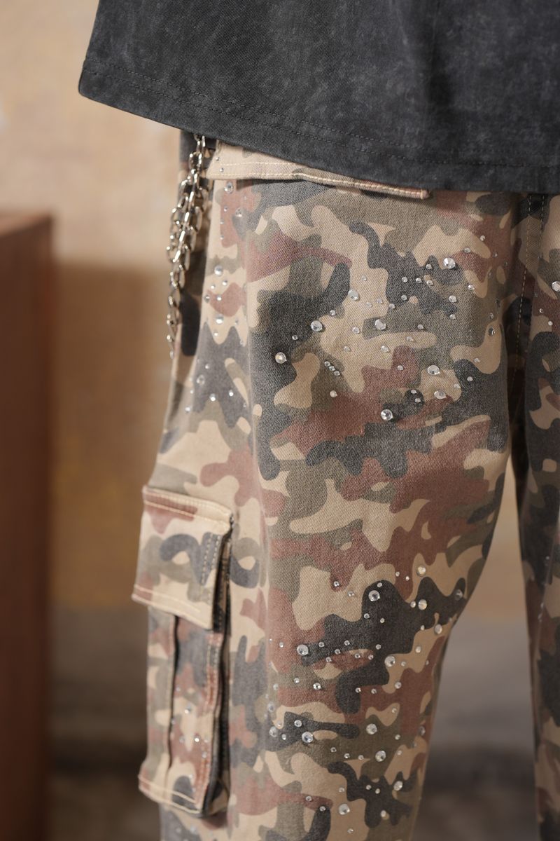 Elite Premium Denim Camo Embellished Cargo from On Time Fashions – Cargo Pants by Elite Premium Denim, Birmingham AL’s 1 fashion store and premier destination for streetwear, suits, kids fashion, and big & tall