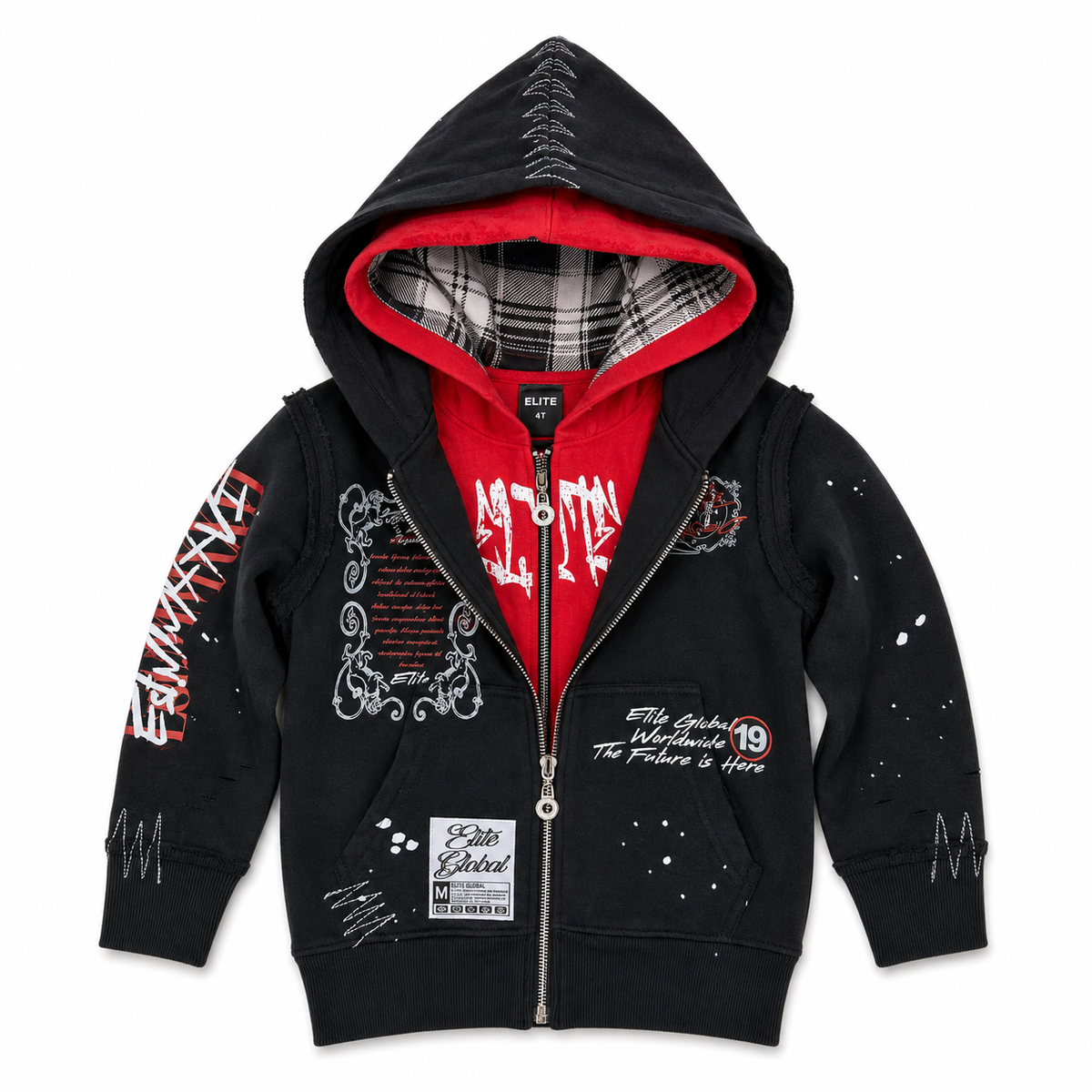 Elite Premium Double Layer Royal kids hoodie in black and red, front