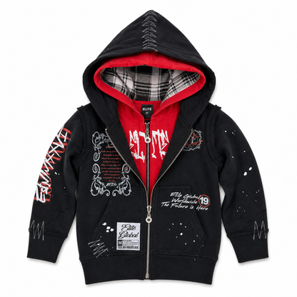 Elite Premium Double Layer Royal kids hoodie in black and red, front