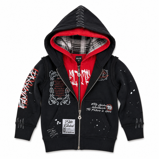 Elite Premium Double Layer Royal kids hoodie in black and red, front