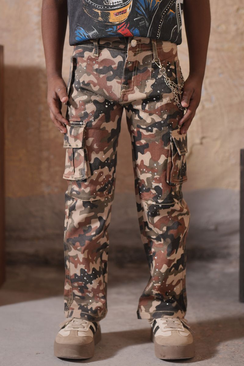 Elite Premium Kid's Camo Embellished Cargo from On Time Fashions – Kid's Pants by Elite Premium Denim, Birmingham AL’s 1 fashion store and premier destination for streetwear, suits, kids fashion, and big & tall