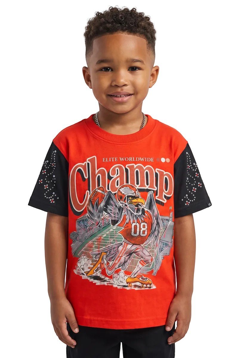 Elite Premium Kids Champ Premium Embellished Kids Tee from On Time Fashions – T-shirt by ELITE PREMIUM DENIM, Birmingham AL’s 1 fashion store and premier destination for streetwear, suits, kids fashion, and big & tall