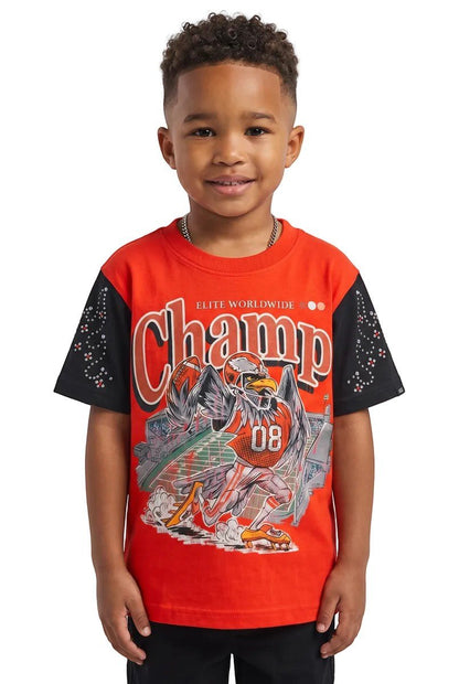Elite Premium Kids Champ Premium Embellished Kids Tee from On Time Fashions – T-shirt by ELITE PREMIUM DENIM, Birmingham AL’s 1 fashion store and premier destination for streetwear, suits, kids fashion, and big & tall