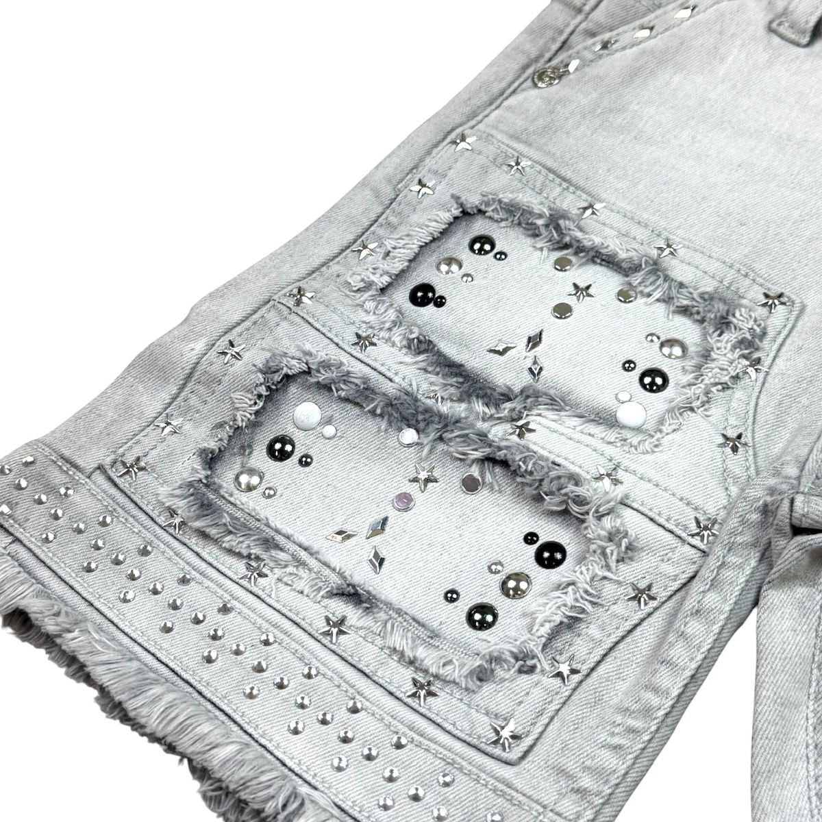 Elite Premium Kids Flint Embellished Denim Shorts Grey Wash from On Time Fashions – Shorts by ELITE PREMIUM DENIM, Birmingham AL’s 1 fashion store and premier destination for streetwear, suits, kids fashion, and big & tall