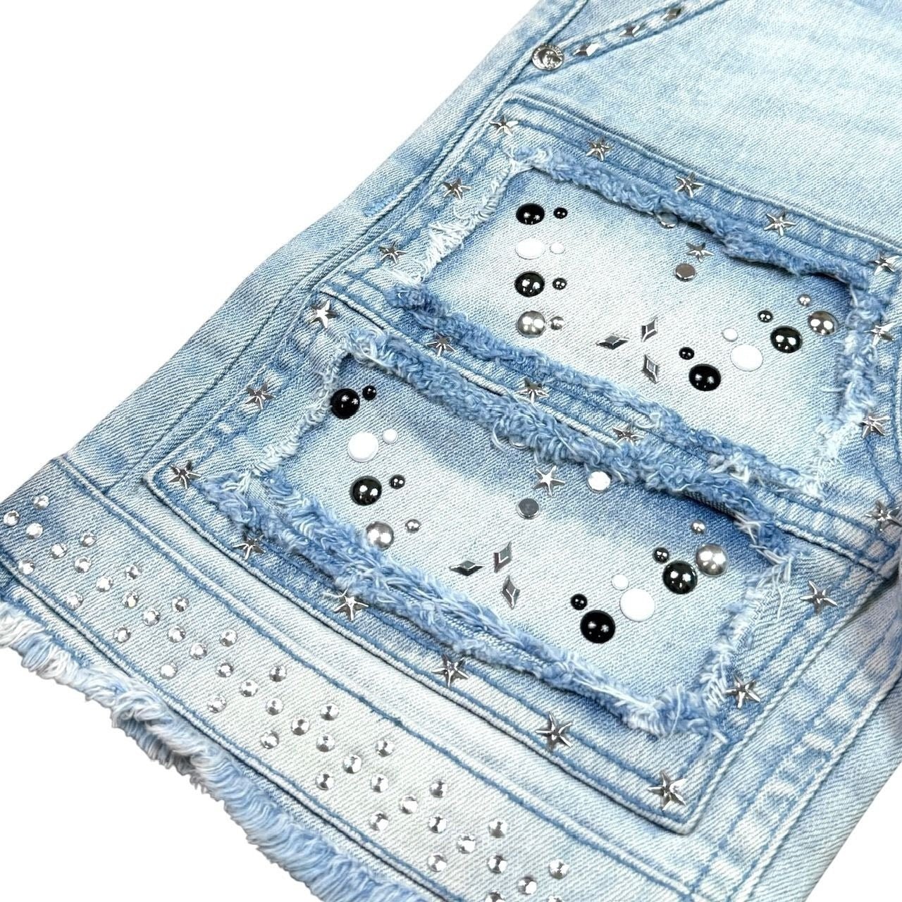 Elite Premium Kids Flint Embellished Denim Shorts Ice Wash from On Time Fashions – Shorts by ELITE PREMIUM DENIM, Birmingham AL’s 1 fashion store and premier destination for streetwear, suits, kids fashion, and big & tall