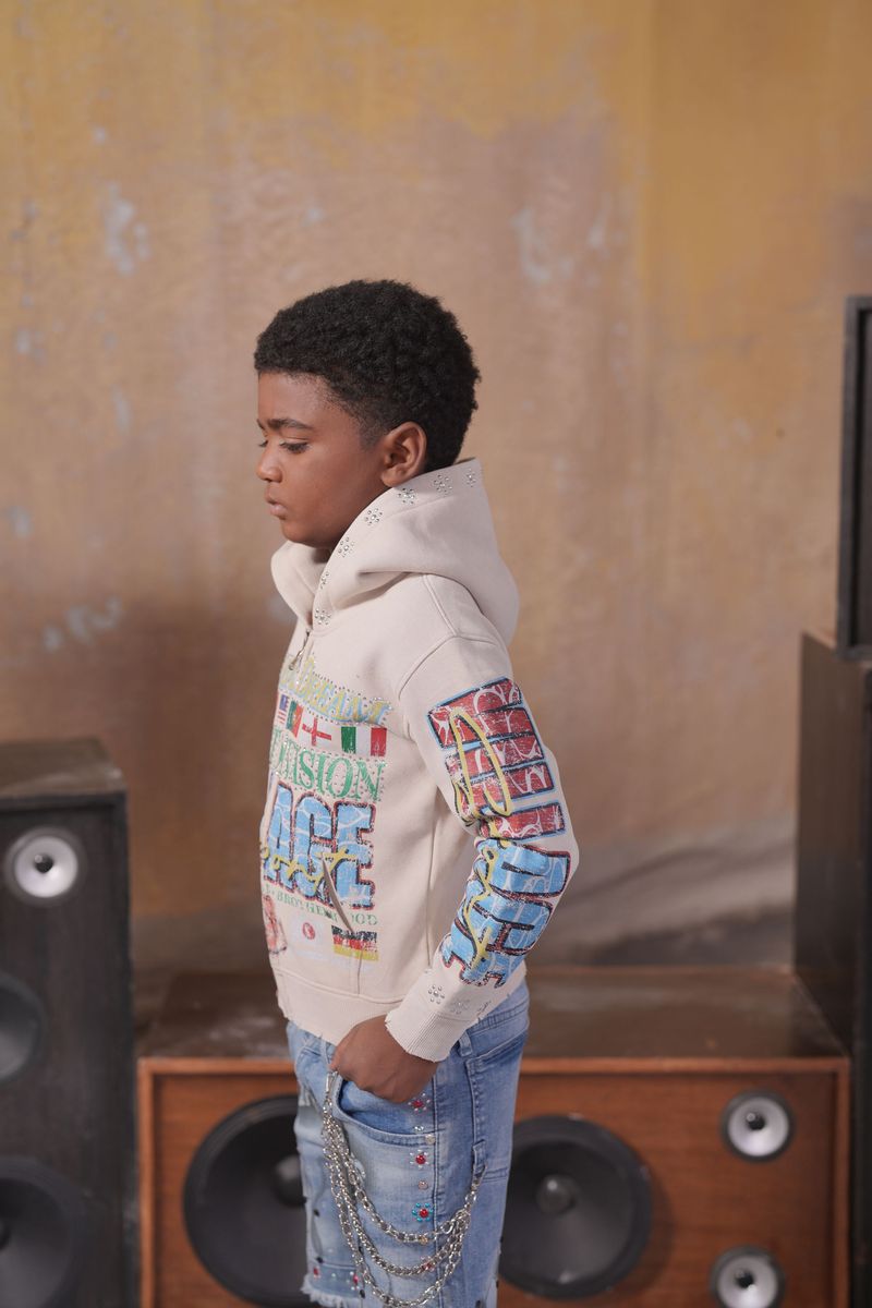 Elite Premium Kid's Global Dreams Zip Hoodie from On Time Fashions – Kid's Hoodie by Elite Premium Denim, Birmingham AL’s 1 fashion store and premier destination for streetwear, suits, kids fashion, and big & tall