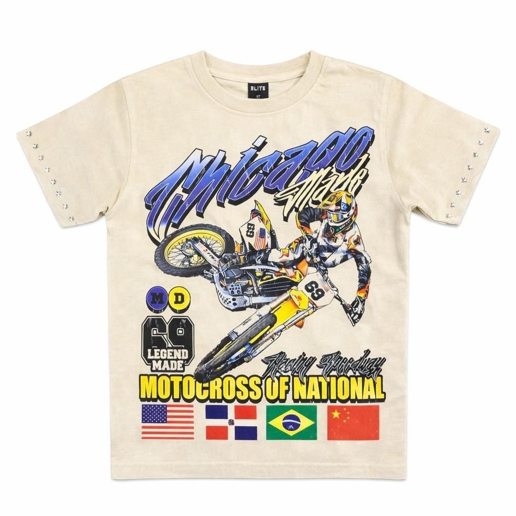 Elite Premium Kids Motocross Premium Embellished Kids Tee from On Time Fashions – T-shirt by ELITE PREMIUM DENIM, Birmingham AL’s 1 fashion store and premier destination for streetwear, suits, kids fashion, and big & tall
