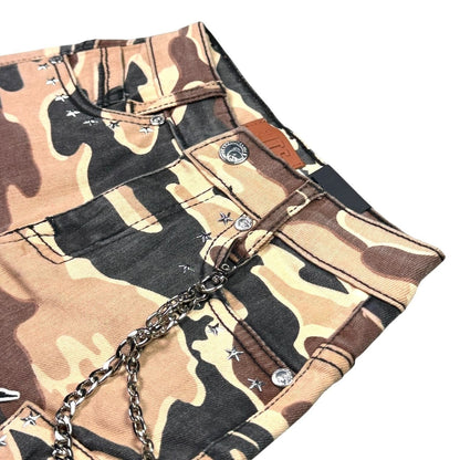 Elite Premium Kids Patchwork Embellished Denim Shorts Army Camo from On Time Fashions – Shorts by ELITE PREMIUM DENIM, Birmingham AL’s 1 fashion store and premier destination for streetwear, suits, kids fashion, and big & tall