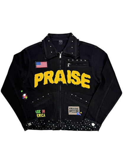 Elite Premium Praise Embellished Premium Denim Jacket Camo from On Time Fashions – Jackets by Elite Premium Denim, Birmingham AL’s 1 fashion store and premier destination for streetwear, suits, kids fashion, and big & tall