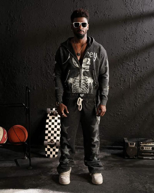 Elite Premium Skull Track Set from On Time Fashions – Sweatsuit by Elite Premium Denim, Birmingham AL’s 1 fashion store and premier destination for streetwear, suits, kids fashion, and big & tall
