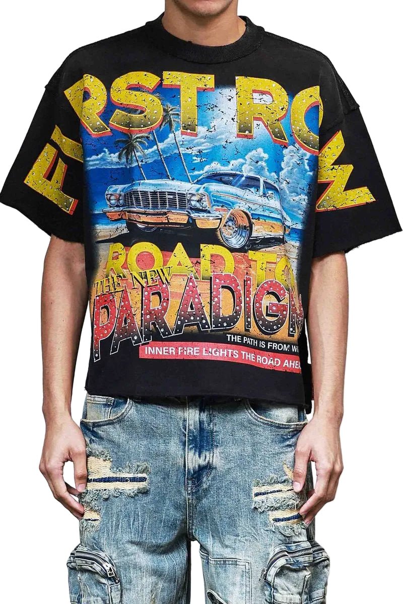First Row Paradigm Driving High Tee from On Time Fashions – Tee by Huge USA, Birmingham AL’s 1 fashion store and premier destination for streetwear, suits, kids fashion, and big & tall