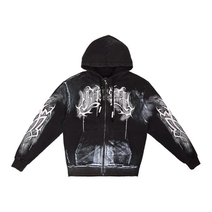 First Row Y2K Tribal Metallic Hoodie