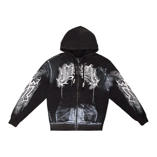 First Row Y2K Tribal Metallic Hoodie from On Time Fashions – Hoodie by Huge USA, Birmingham AL’s 1 fashion store and premier destination for streetwear, suits, kids fashion, and big & tall