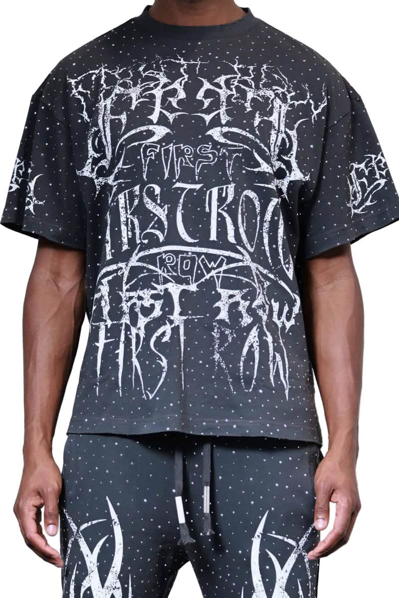 First Row Y2K Tribal Stud Tee from On Time Fashions – Tee by Huge USA, Birmingham AL’s 1 fashion store and premier destination for streetwear, suits, kids fashion, and big & tall