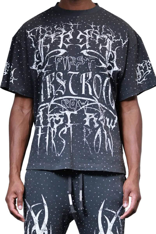 First Row Y2K Tribal Stud Tee from On Time Fashions – Tee by Huge USA, Birmingham AL’s 1 fashion store and premier destination for streetwear, suits, kids fashion, and big & tall