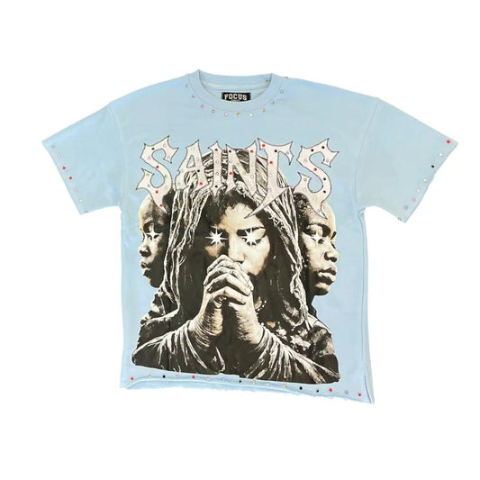 Focus Saints Faith Over Fear Multi-Stone Cropped Tee by Focus