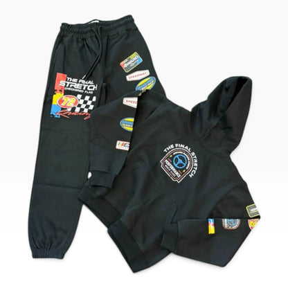 FWRD kids Final Stretch black fleece hoodie and jogger pants set