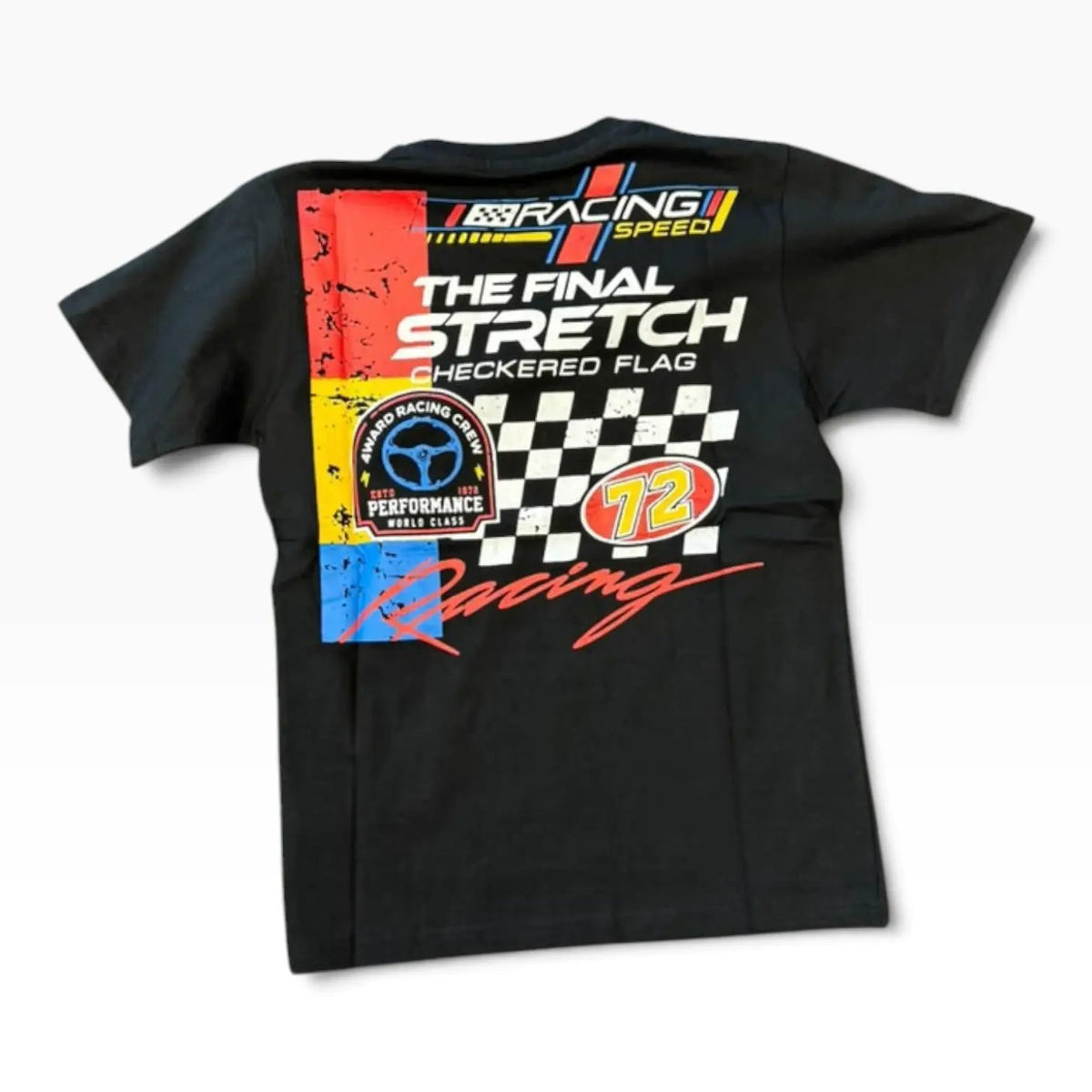 FWRD kids Final Stretch black racing graphic crop-fit T-shirt