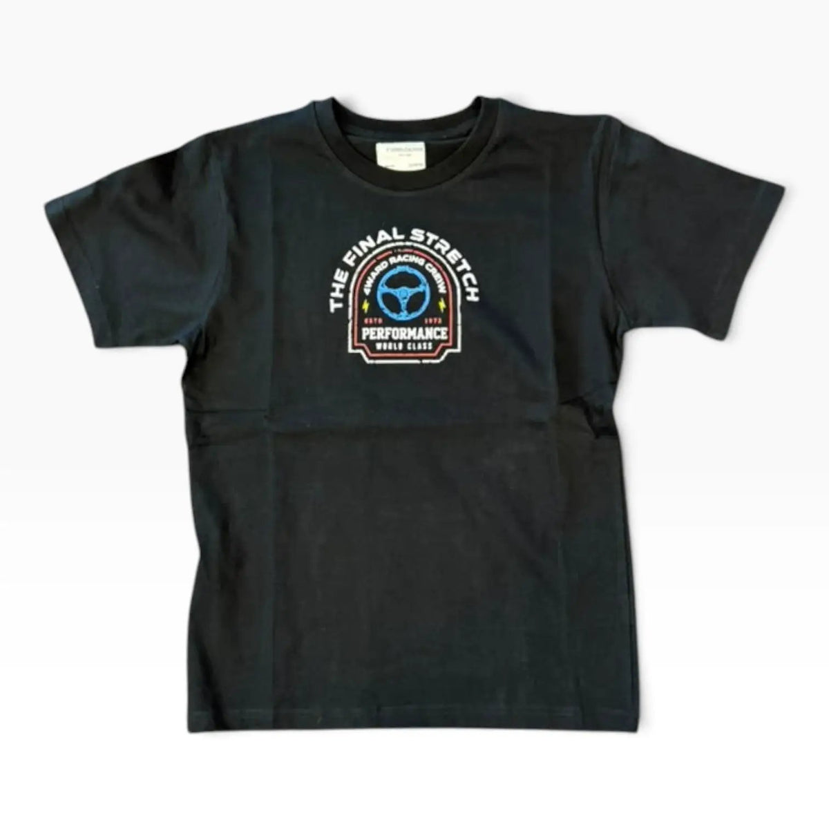 Front of FWRD kids Final Stretch black graphic tee