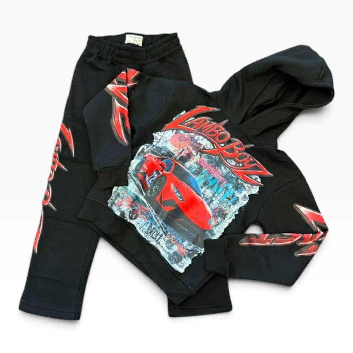 FWRD kids Lambo Boyz black and red fleece hoodie and sweatpants set