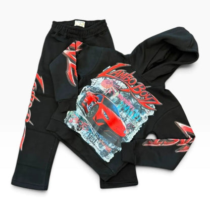 FWRD kids Lambo Boyz black and red fleece hoodie and sweatpants set