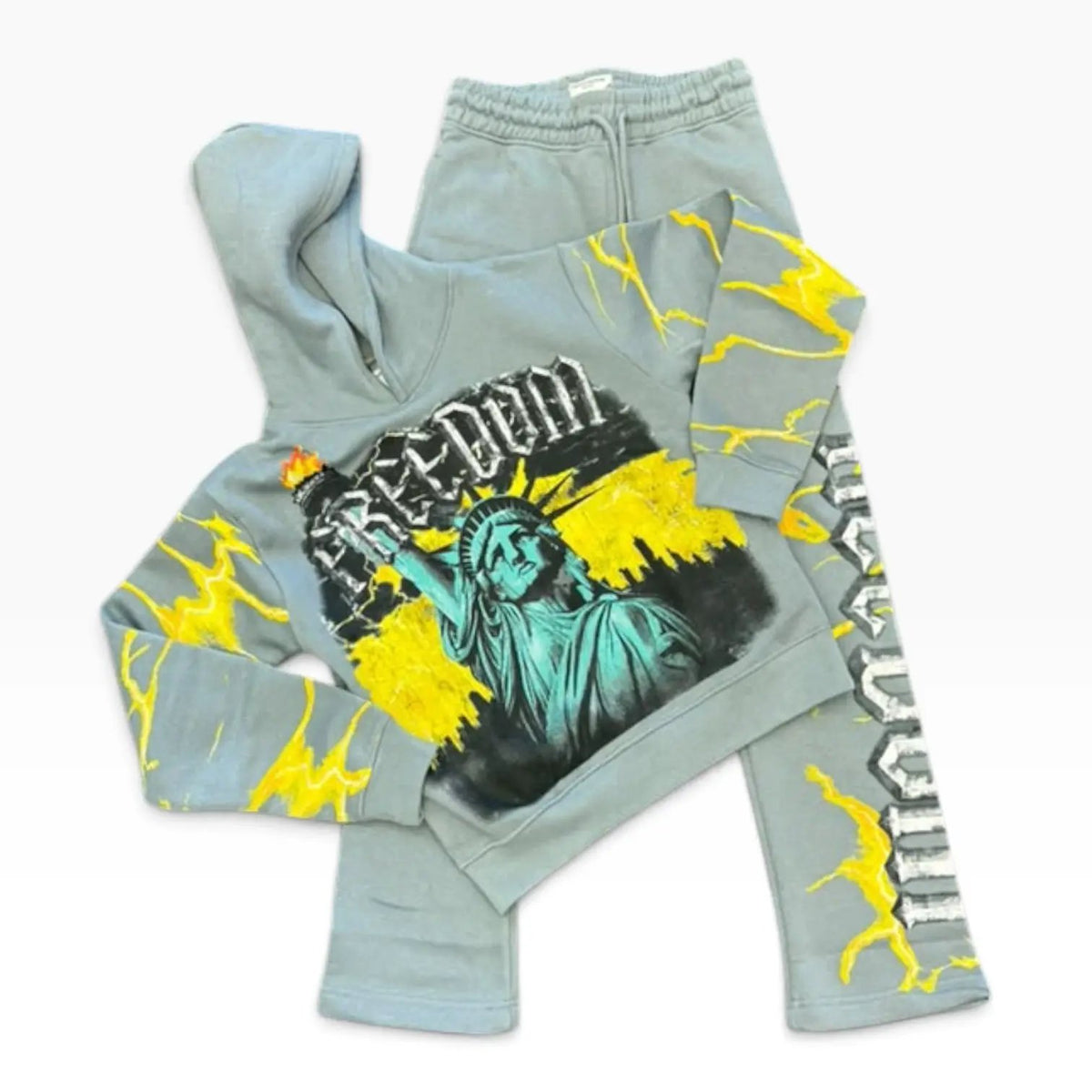 FWRD kids Statue Freedom grey and gold fleece hoodie and sweatpants set