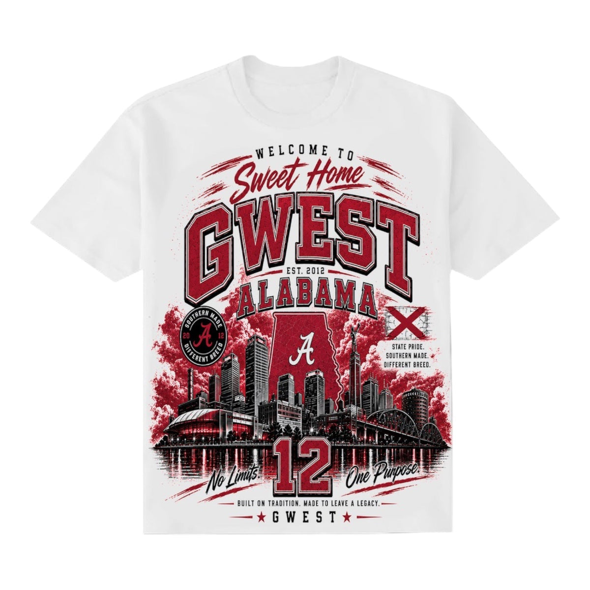 G West Alabama Tee in White/Red, front view