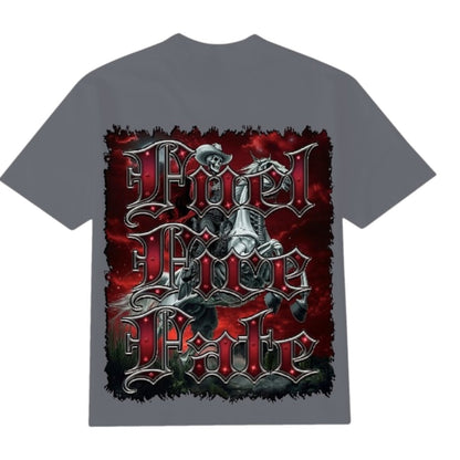 G West Rhinestone Rider Of Flames Double Side Tee in Charcoal/Red/Black, back view