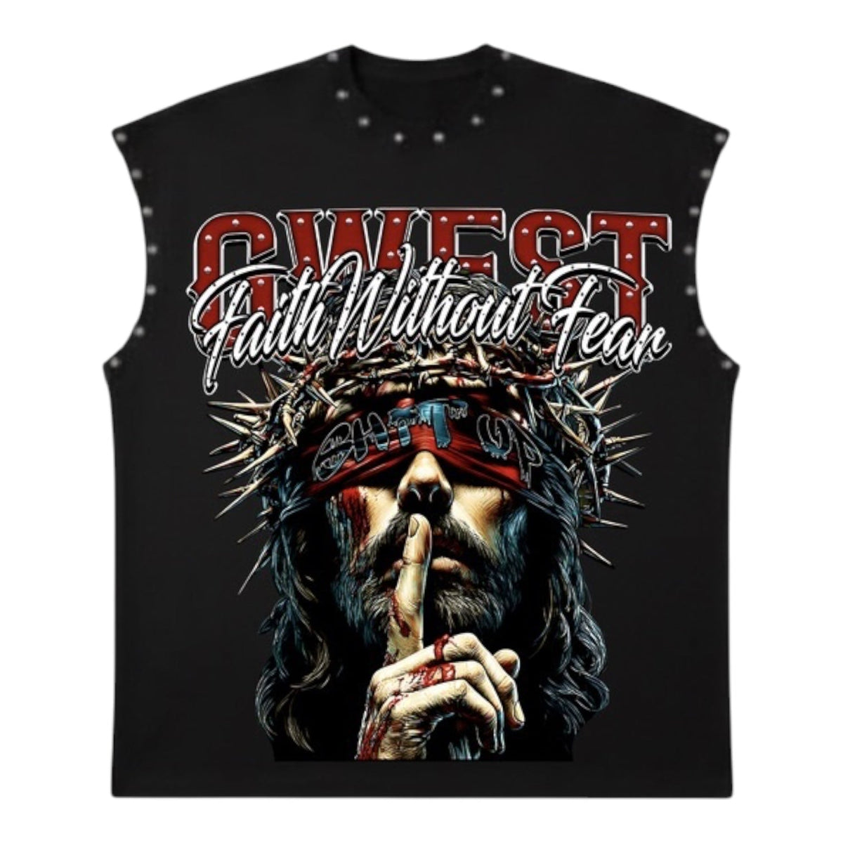 G West Rhinestone Silence Speaks Tank Top in Black/Red/White, front view
