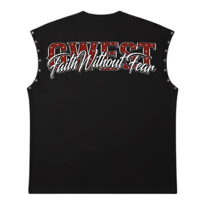 G West Rhinestone Silence Speaks Tank Top in Black/Red/White, back view